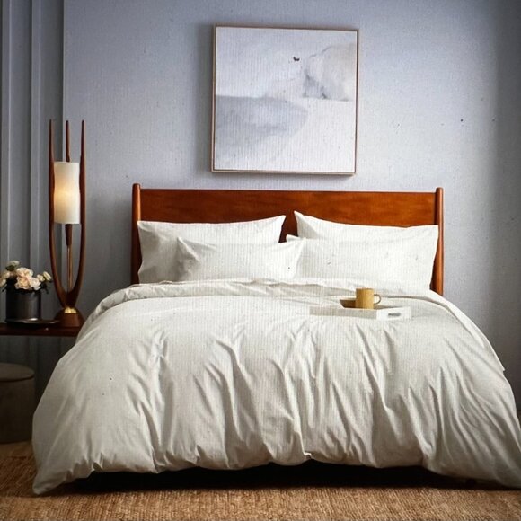 NEW: Quince, Organic Percale Luxe Duvet Cover Set, Sand, Full/Queen - Picture 6 of 6